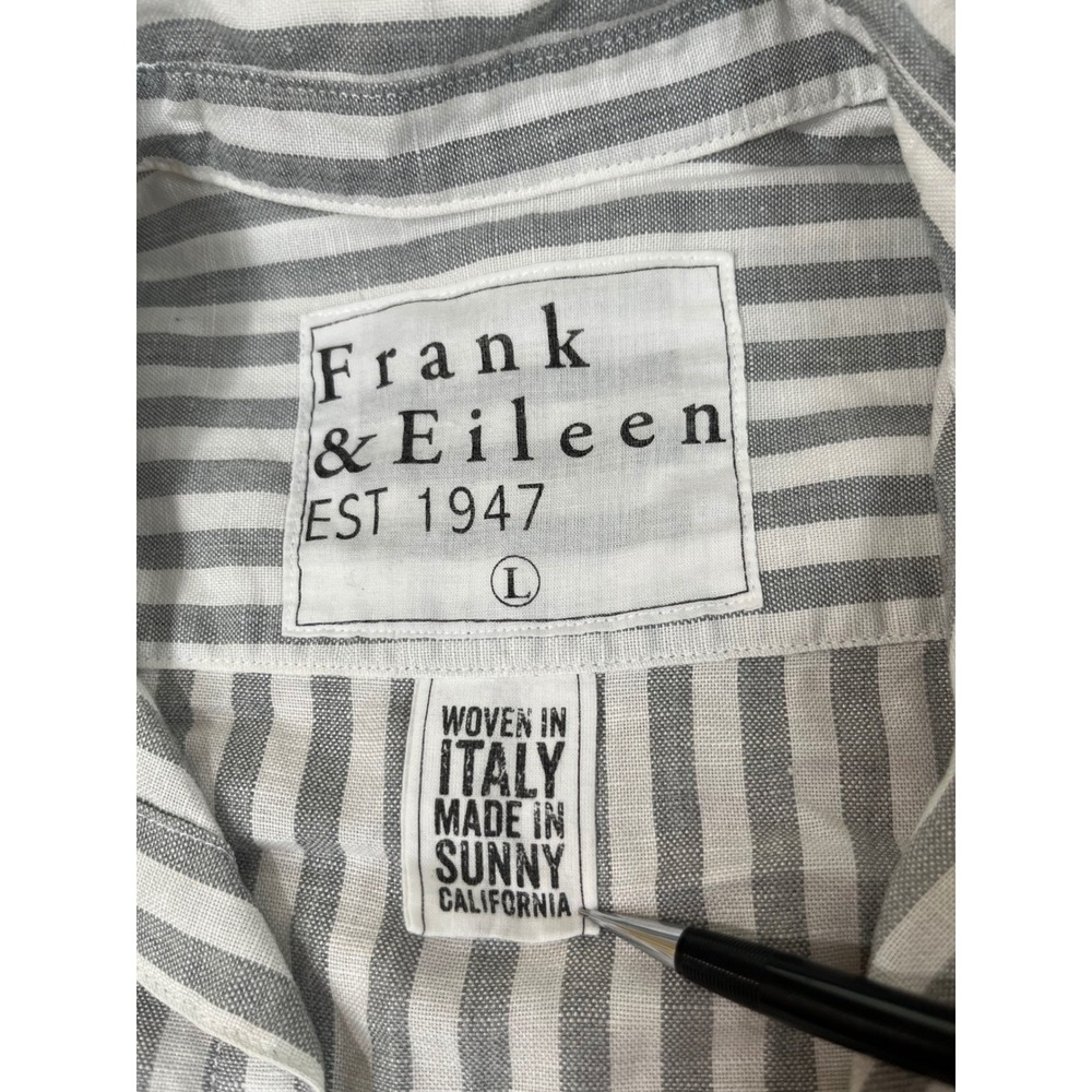 Frank & Eileen Mary Shirt Dress Womens L Gray White Linen Cotton Striped L/S EUC - Picture 2 of 8